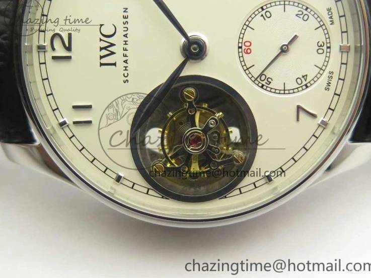 MIROTIME 0516 Efficient Portuguese Tourbillon IW5463 SS ZF Best Edition White Dial on Black Leather Strap 7170